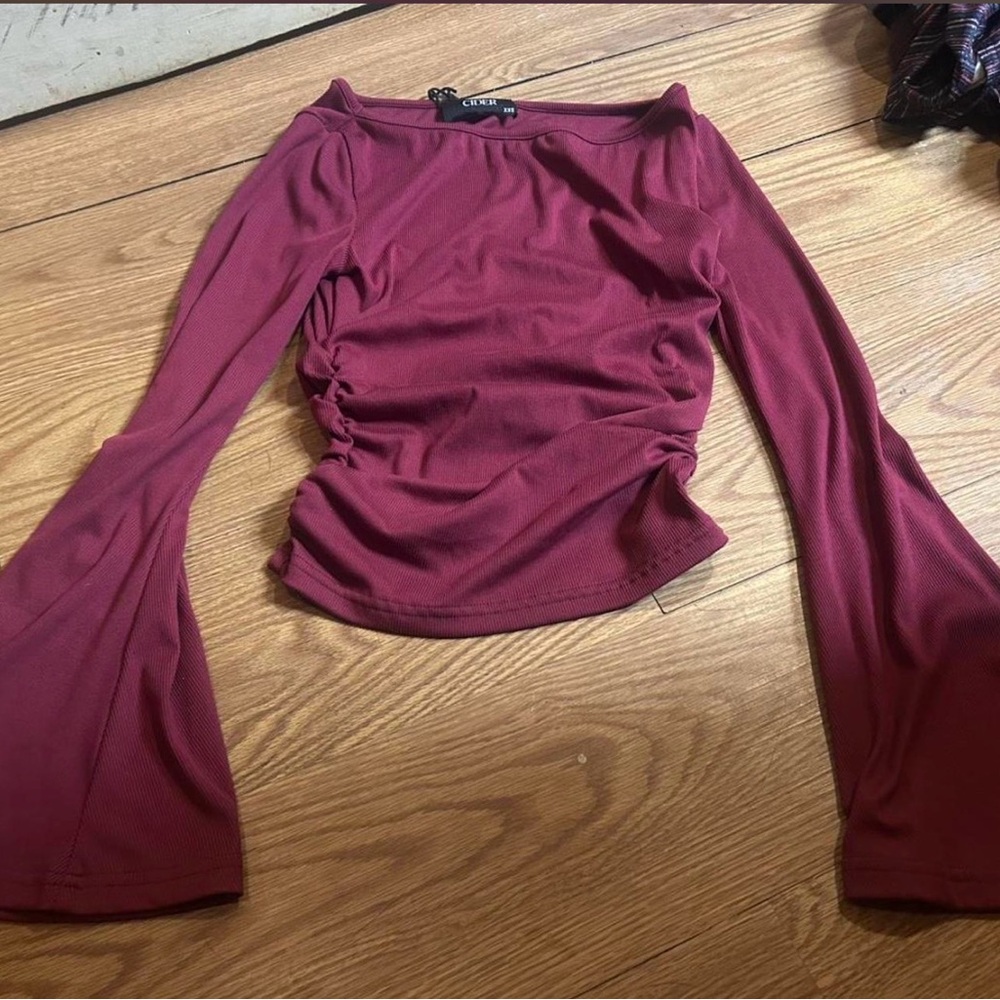 Cider Wine Bell Sleeve Blouse